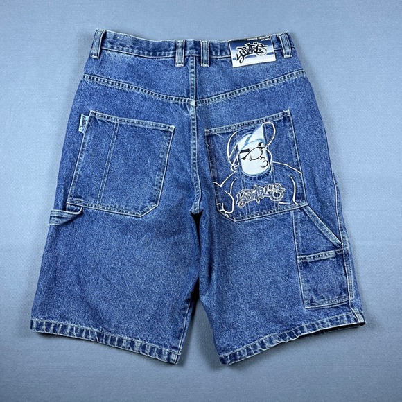 Southpole Other - Southpole Mens Vintage Baggy Carpenter Denim Shorts Blue Embroidered Size 34